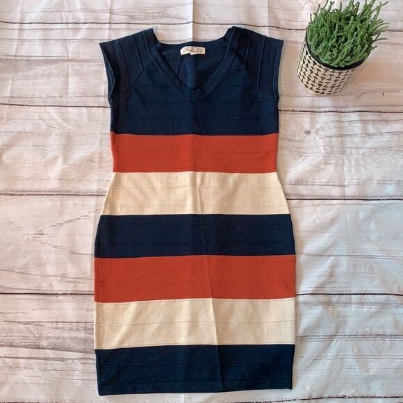 Pink Rose Blue and Orange Sheath Mini Dress V-Neck Sleeveless - Picture 1 of 3